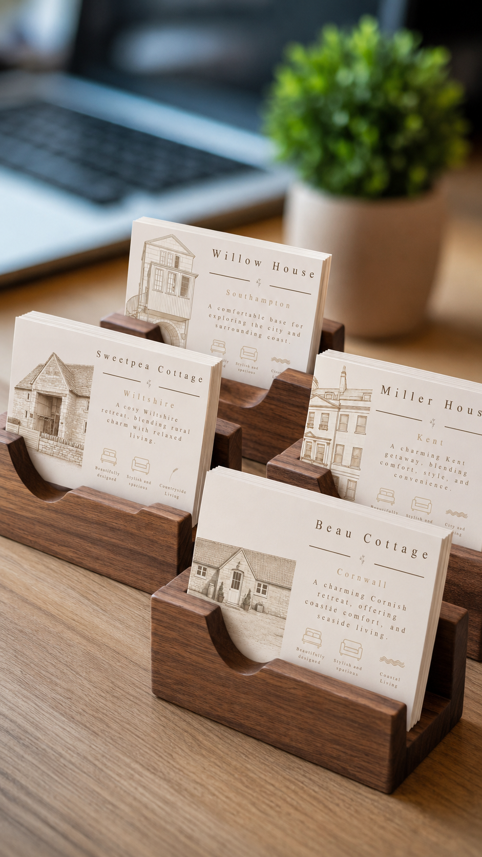 Branded welcome cards for a collection of properties